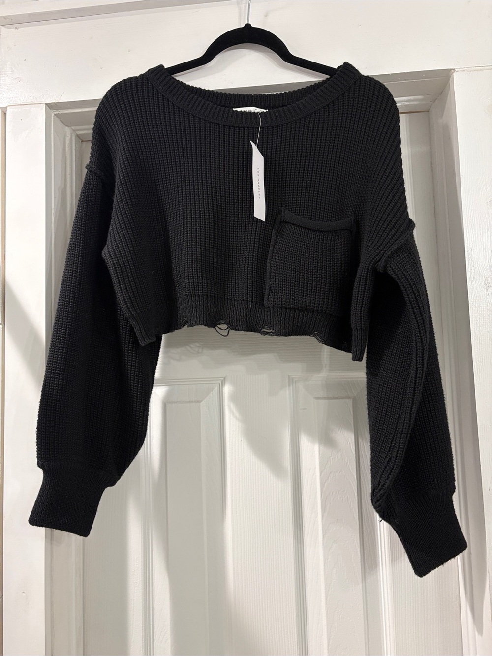 Timing Black Cropped Pocket Knit Sweater